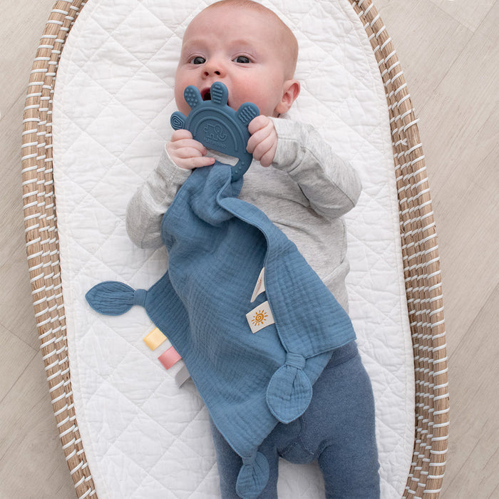 Playground by Living Textiles | Silicone Comfort Teether - Steel Blue - Lozza’s Gifts & Homewares 