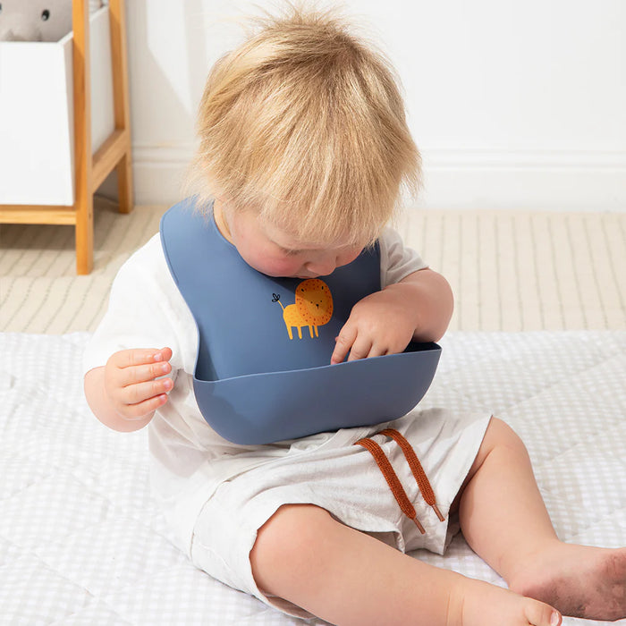 Playground | Silicone Bib - Lion/Steel Blue