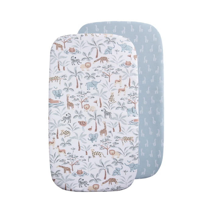 Living Textiles | 2pk Organic Jersey Bedside Sleeper Fitted Sheet - Wild Safari