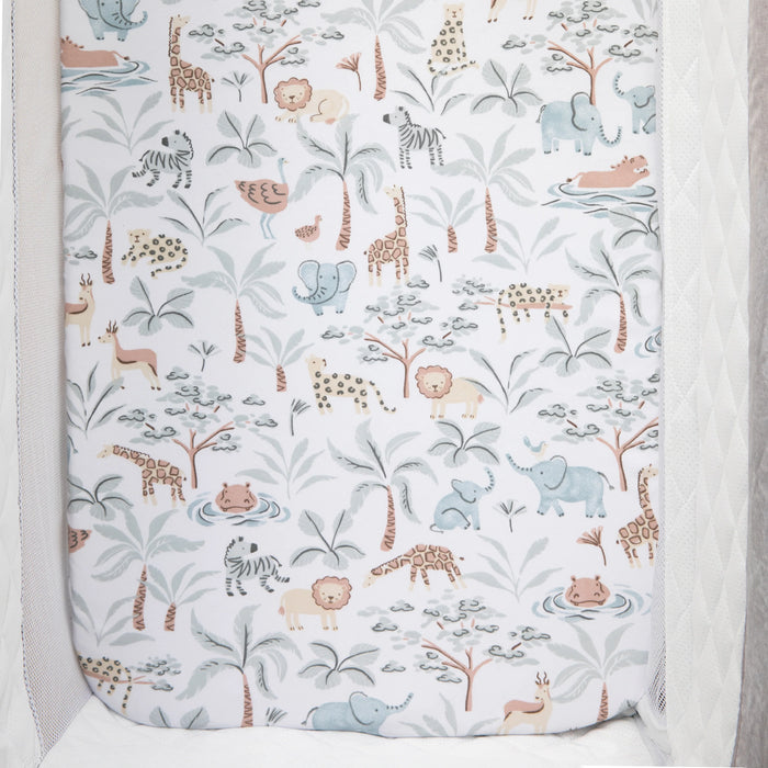 Living Textiles | 2pk Organic Jersey Bedside Sleeper Fitted Sheet - Wild Safari