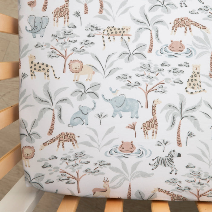 Living Textiles | 1 PK Organic Jersey Cot Fitted Sheet - Wild Safari