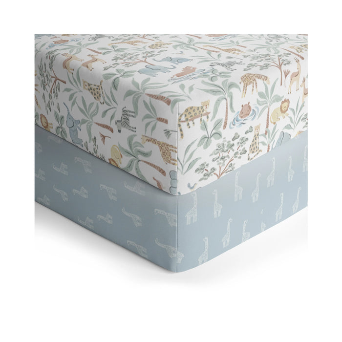 Living Textiles | 2-pack Organic Jersey Cot Fitted Sheet - Wild Safari