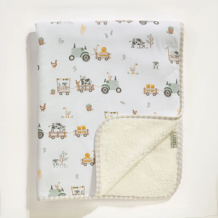 Living Textiles | Jersey/Sherpa Pram Blanket - Tractor Ride