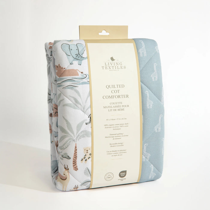 Lolli Living | Reversible Organic Jersey  Quilted Cot Comforter - Wild Safari