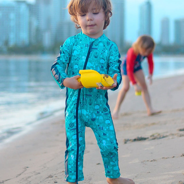 Baby Full Length Zip Sunsuit & Hat Set | Marine