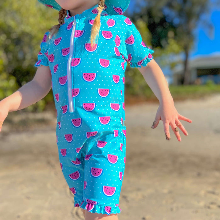 Girls Ruffle Swim Sunsuit  | Dotty Watermelon