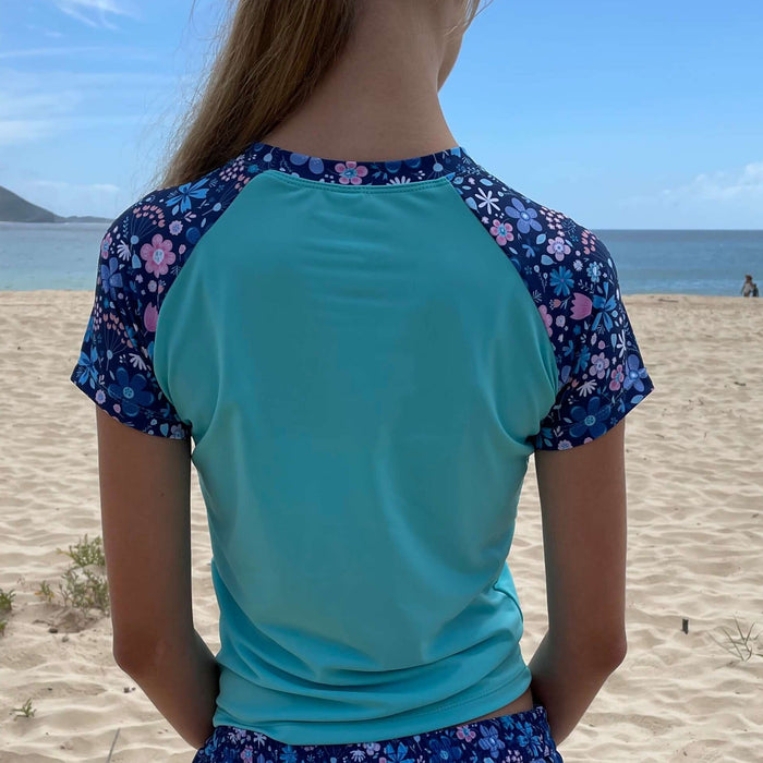 Girls Short Sleeve Rashguard Sun Top | Flower Power