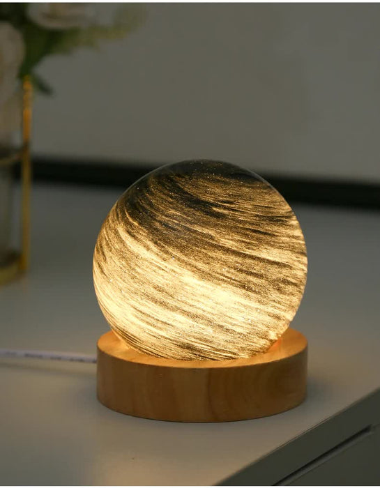 LED Planet Night Light with Wooden Base, USB Rechargeable - Aurora