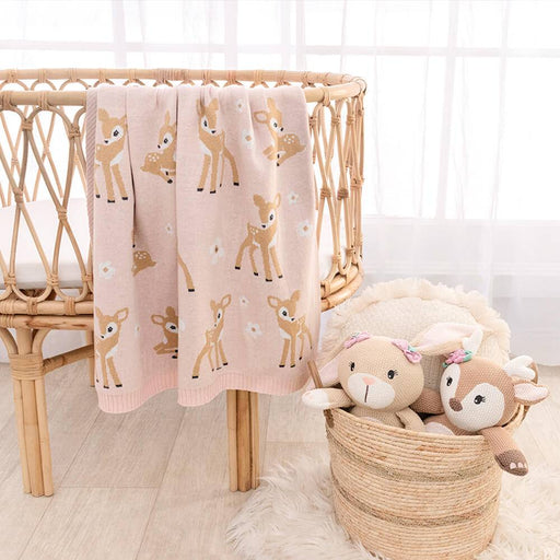 100% Cotton Whimsical Blush Fawn Baby Blanket - Lozza’s Gifts & Homewares 