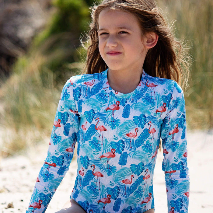 Girls Long Sleeve Swimsuit | Flamingo Fun