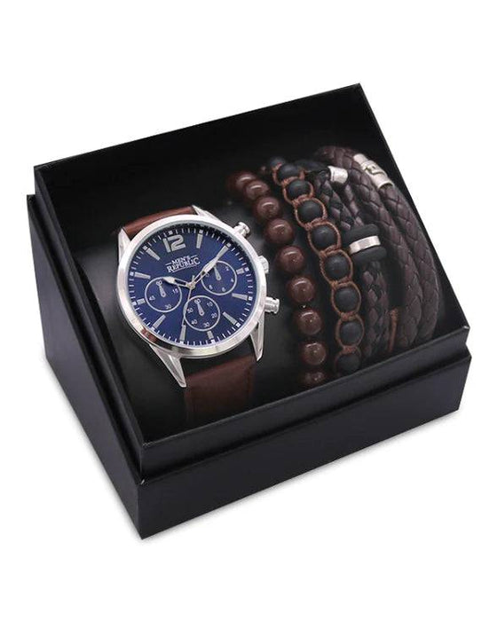 Men's Republic Watch set with 4 Bracelets - Blue Face - Lozza’s Gifts & Homewares 